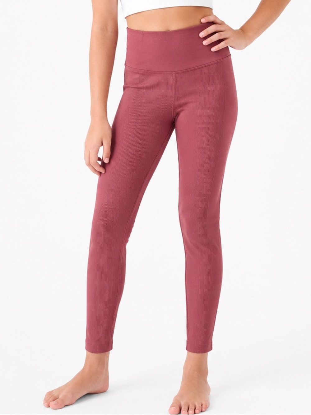 Athleta Girl Ribbed Mauve Pink High Rise Leggings XXL 16